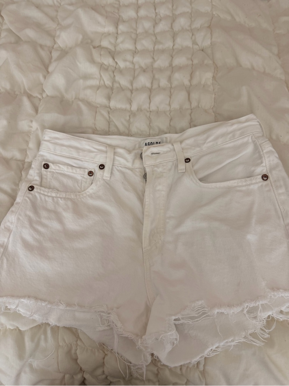 Agolde White Raw-Hem Denim Shorts